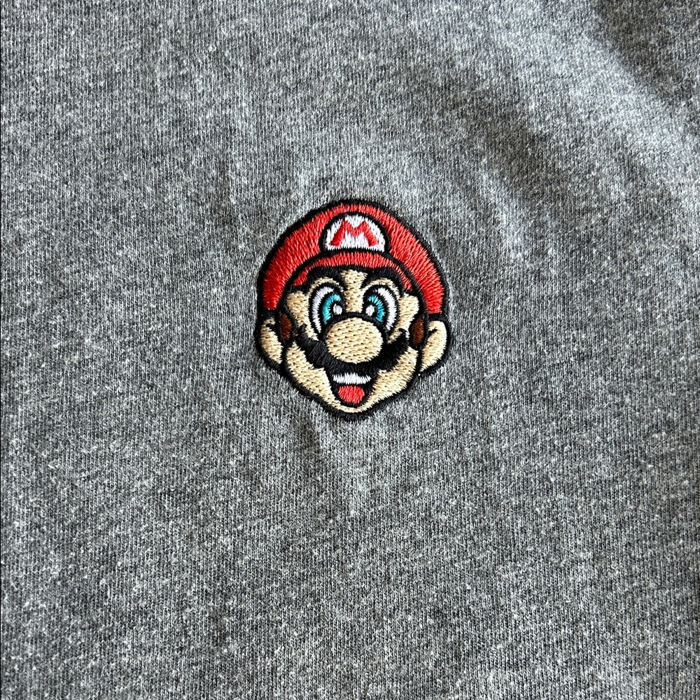 Gray Kids T-Shirt with Embroidered Mario Logo